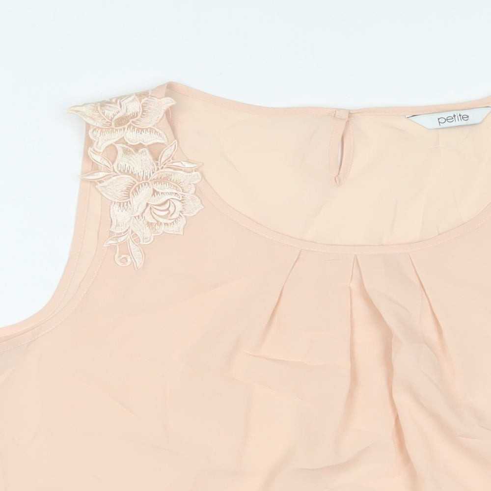 BHS Womens Beige Polyester Basic Tank Size 16 Scoop Neck - Embroidered, Pleated