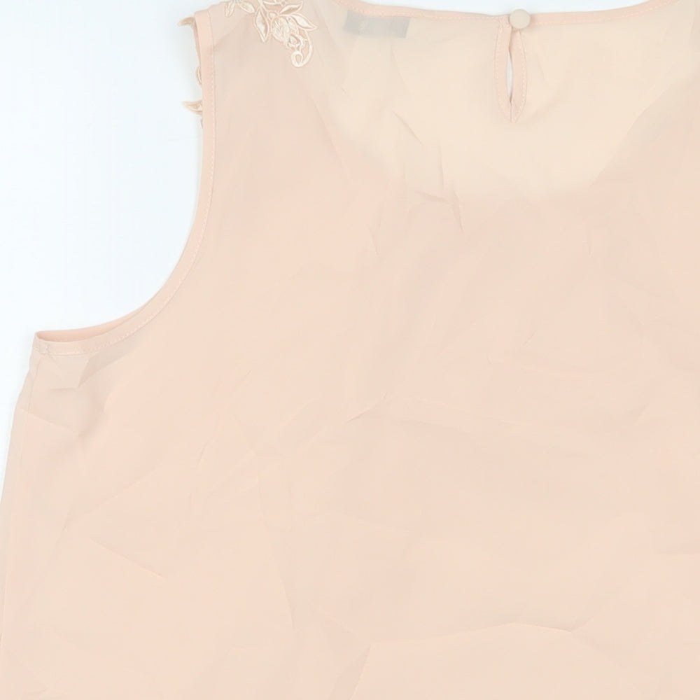 BHS Womens Beige Polyester Basic Tank Size 16 Scoop Neck - Embroidered, Pleated
