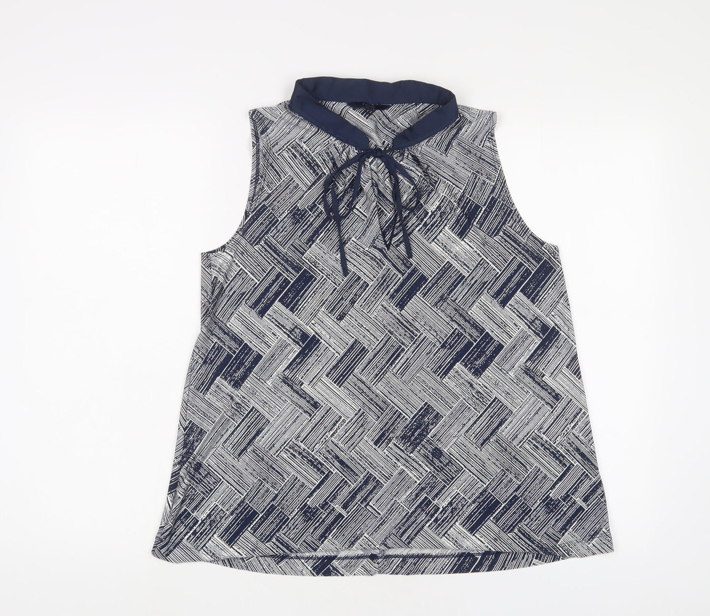 NEXT Womens Blue Geometric Polyester Basic Tank Size 10 Crew Neck - Keyhole neck