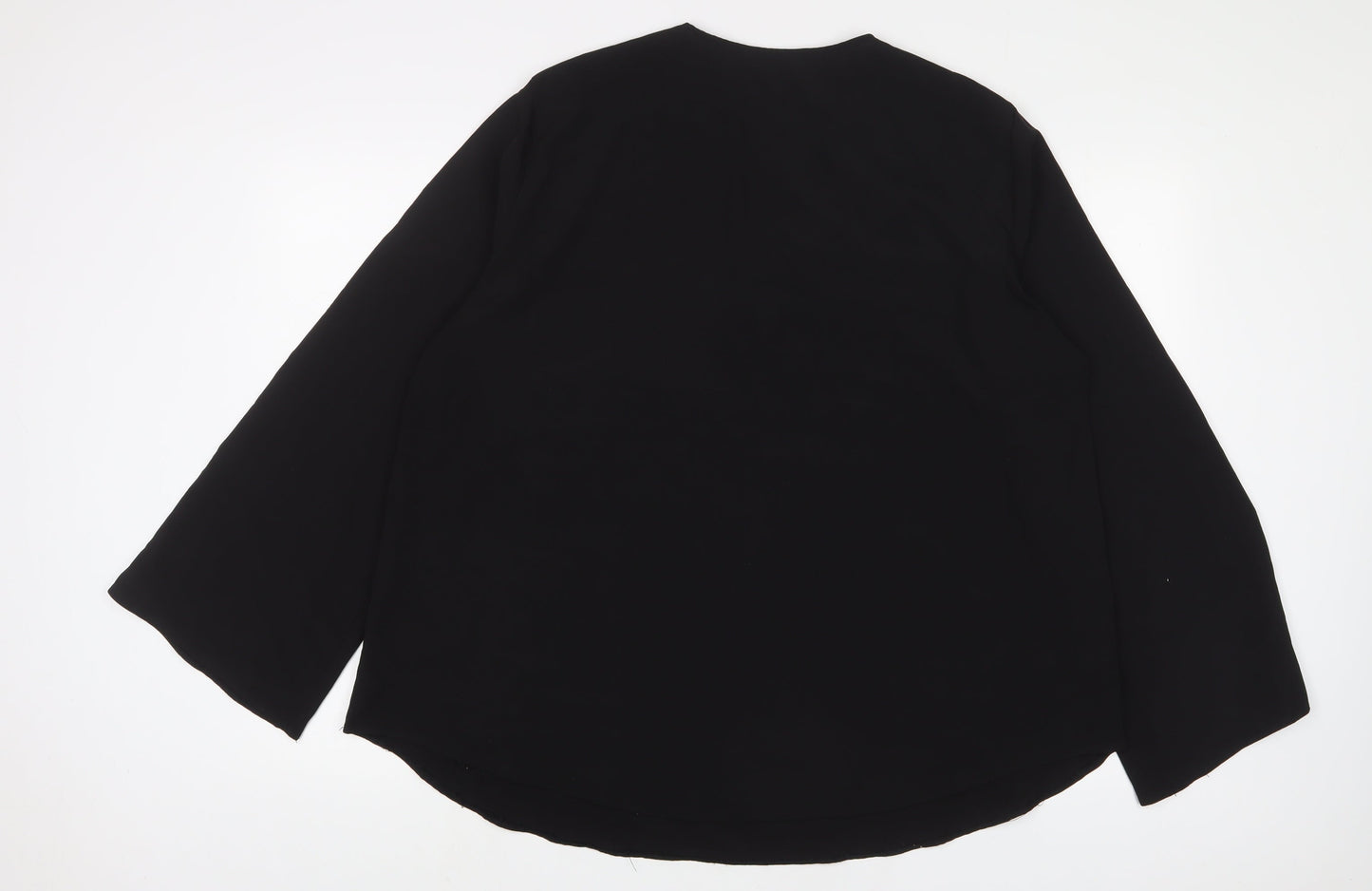 Marina Kaneva Womens Black Polyester Basic Button-Up Size 20 V-Neck