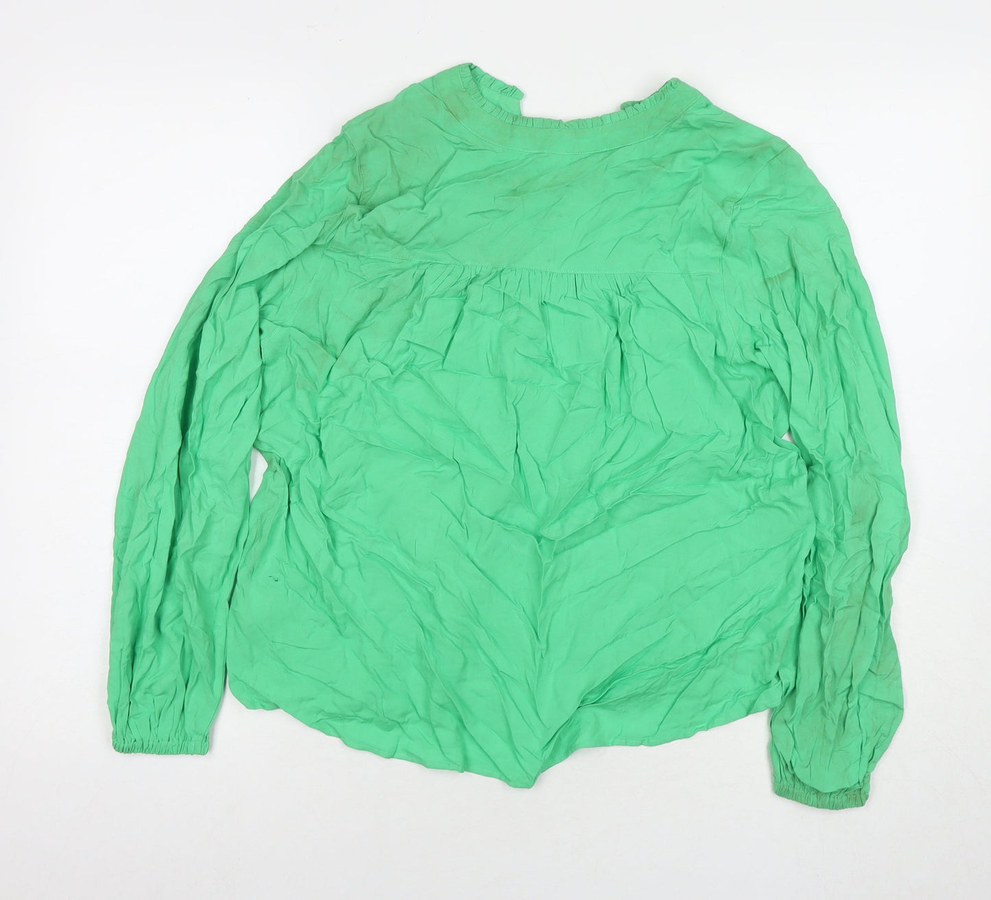 Marks and Spencer Womens Green Viscose Basic T-Shirt Size 8 V-Neck