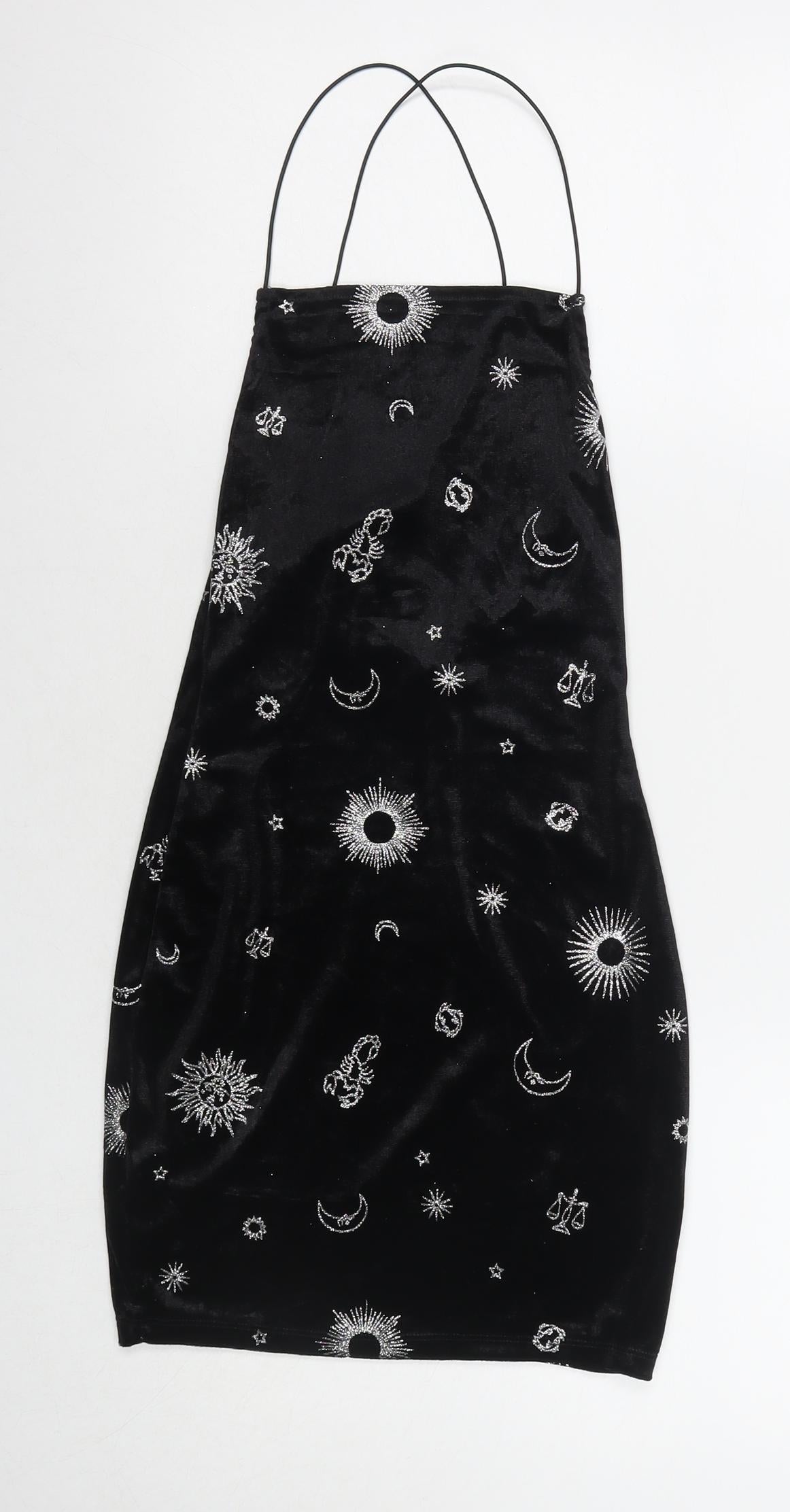 H&M Womens Black Geometric Polyester Bodycon Size XS Square Neck Pullover