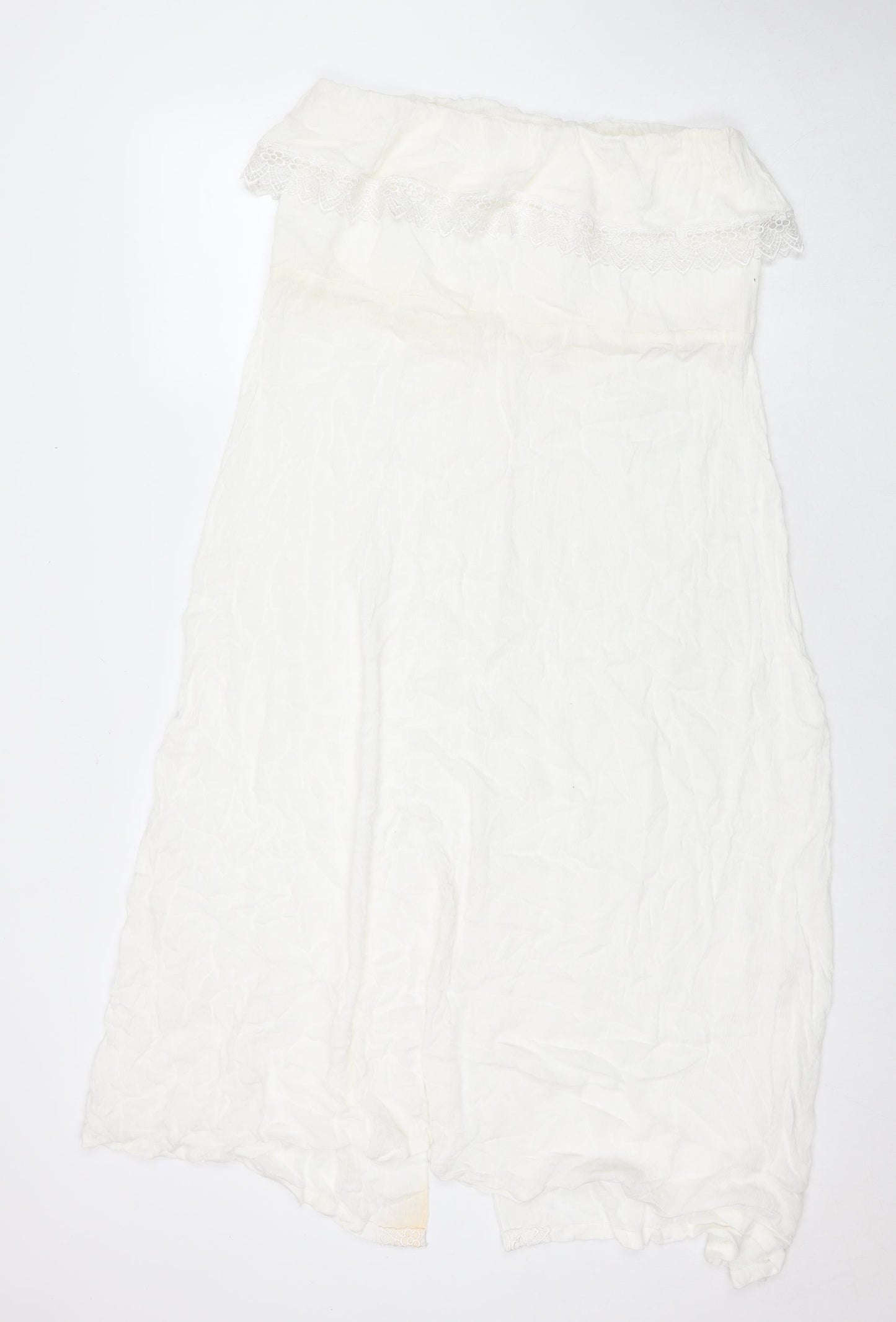 Diya Womens White Polyester A-Line Size 12 Square Neck Pullover - Strapless