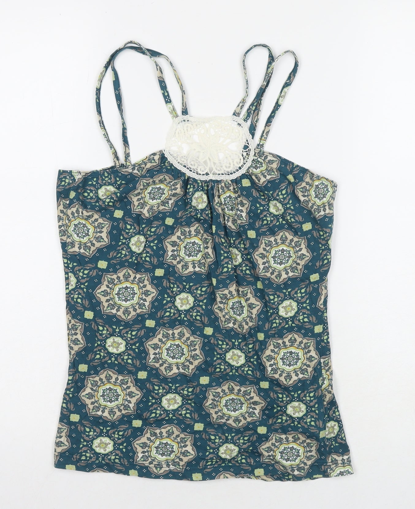 VERO MODA Womens Blue Geometric Cotton Basic Tank Size M Round Neck