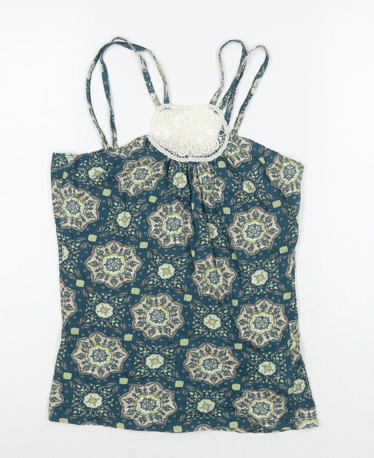 VERO MODA Womens Blue Geometric Cotton Basic Tank Size M Round Neck