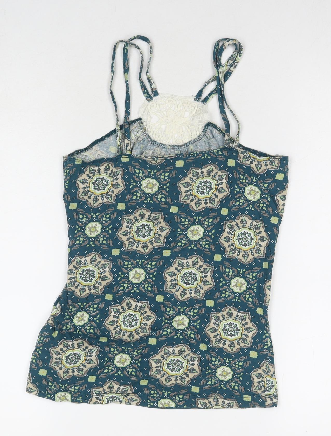 VERO MODA Womens Blue Geometric Cotton Basic Tank Size M Round Neck