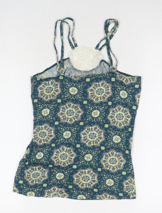 VERO MODA Womens Blue Geometric Cotton Basic Tank Size M Round Neck