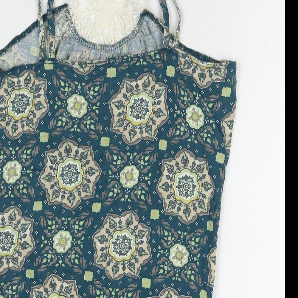 VERO MODA Womens Blue Geometric Cotton Basic Tank Size M Round Neck