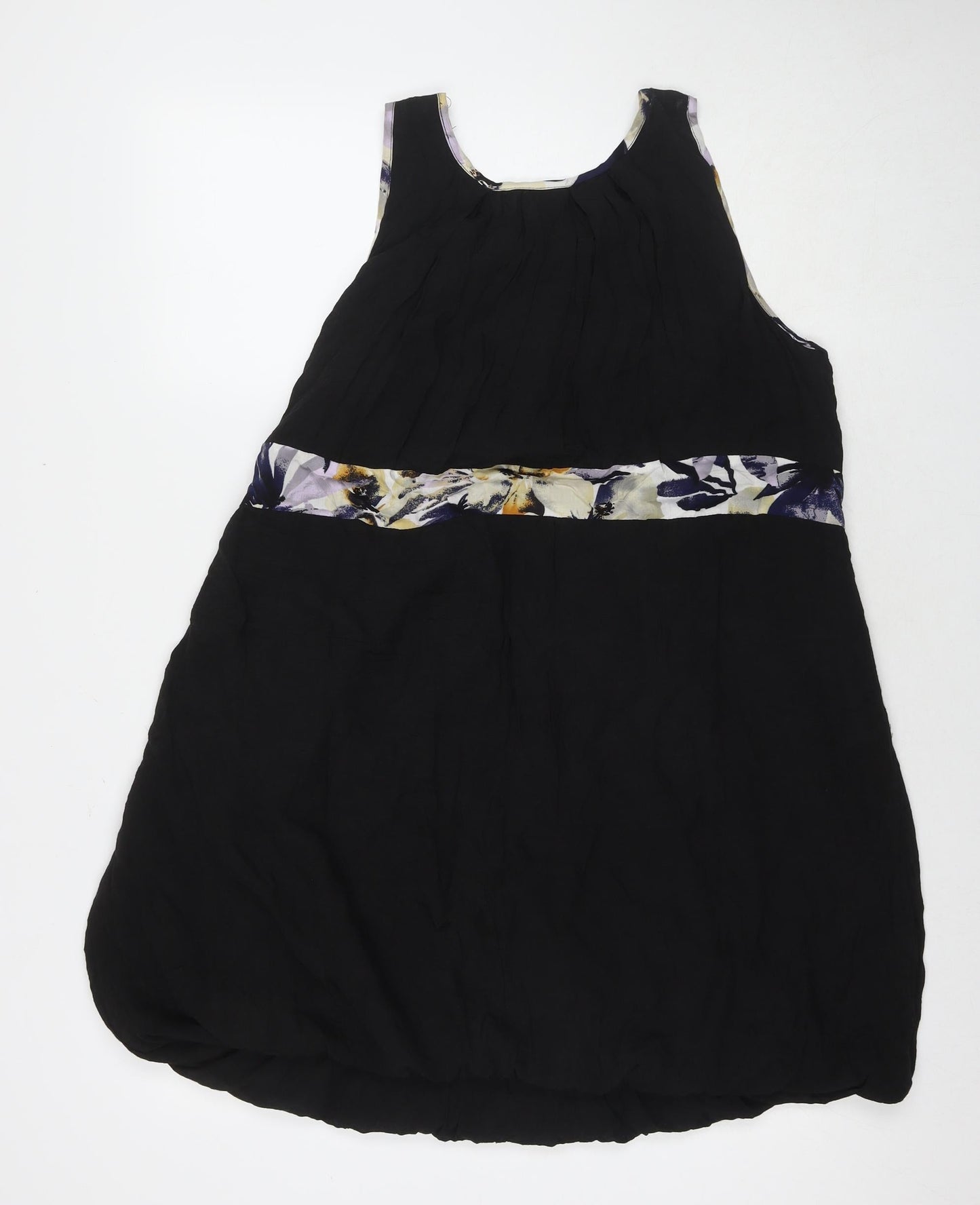 Tsega Womens Black Polyester Tank Dress Size S Round Neck Pullover - Flowers