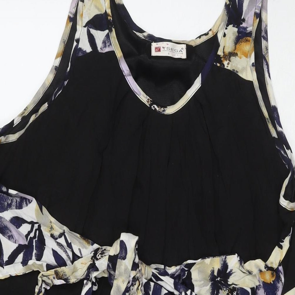 Tsega Womens Black Polyester Tank Dress Size S Round Neck Pullover - Flowers