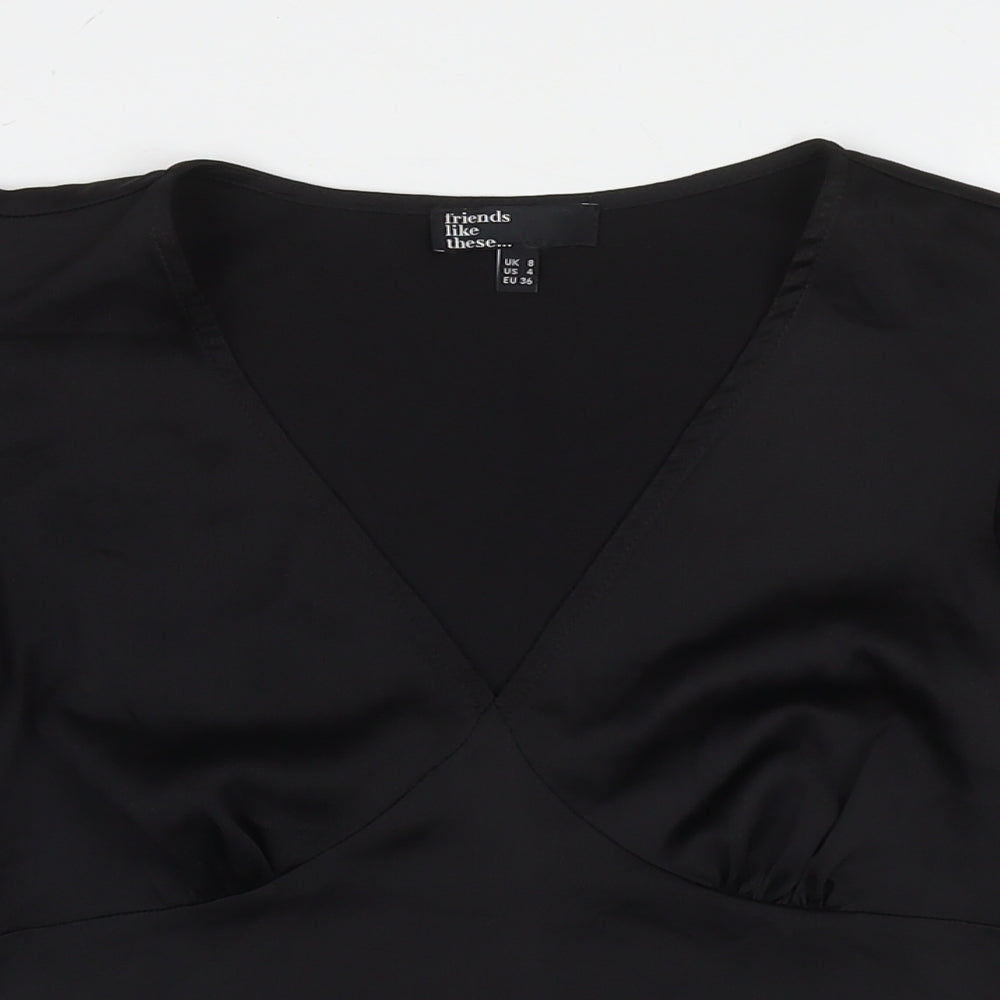 Friends Like These Womens Black Polyester Basic T-Shirt Size 8 V-Neck