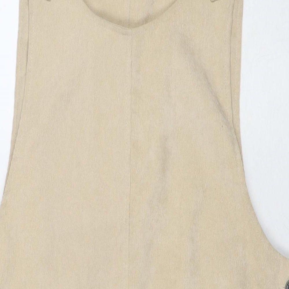 QED London Womens Brown Polyester Pinafore/Dungaree Dress Size 12 Round Neck Button