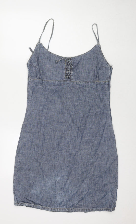 Cestbeaulavie Womens Blue Cotton A-Line Size 14 V-Neck Pullover