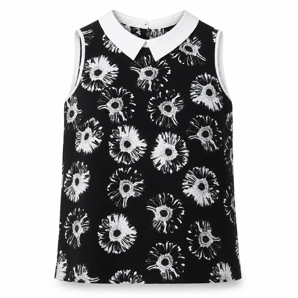 Marks and Spencer Womens Black Floral Polyester Basic Blouse Size 14 Collared