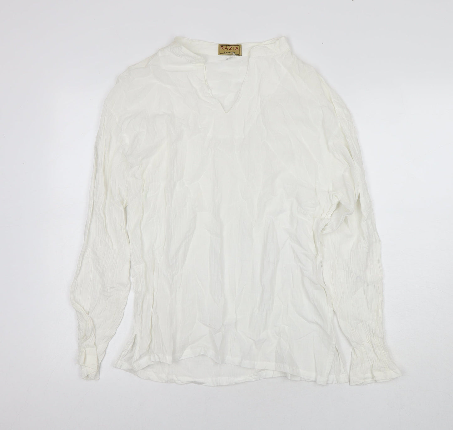 Razia Womens White Cotton Basic Blouse Size M Round Neck