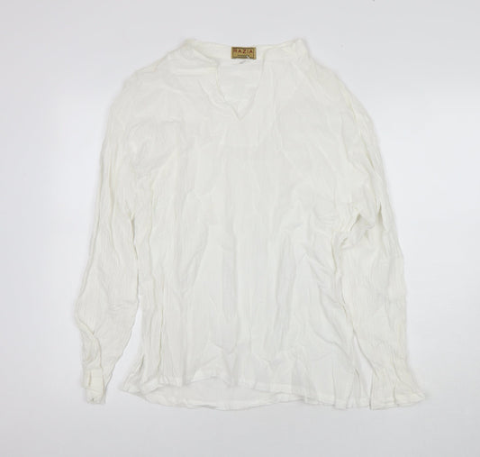 Razia Womens White Cotton Basic Blouse Size M Round Neck