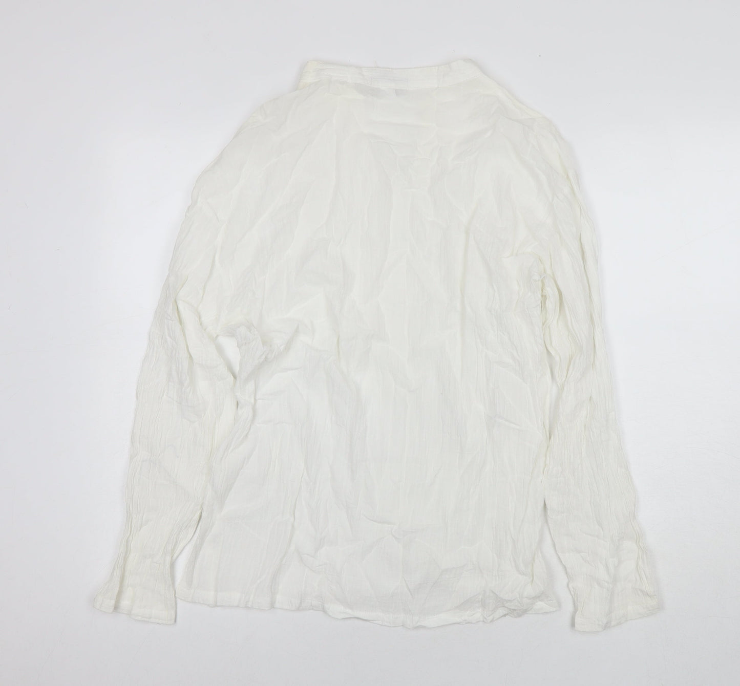 Razia Womens White Cotton Basic Blouse Size M Round Neck