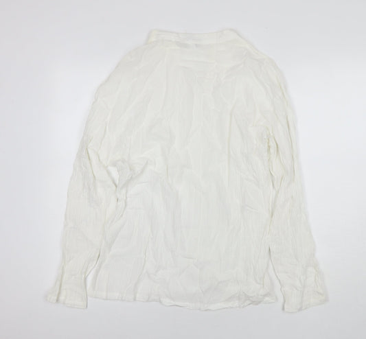Razia Womens White Cotton Basic Blouse Size M Round Neck