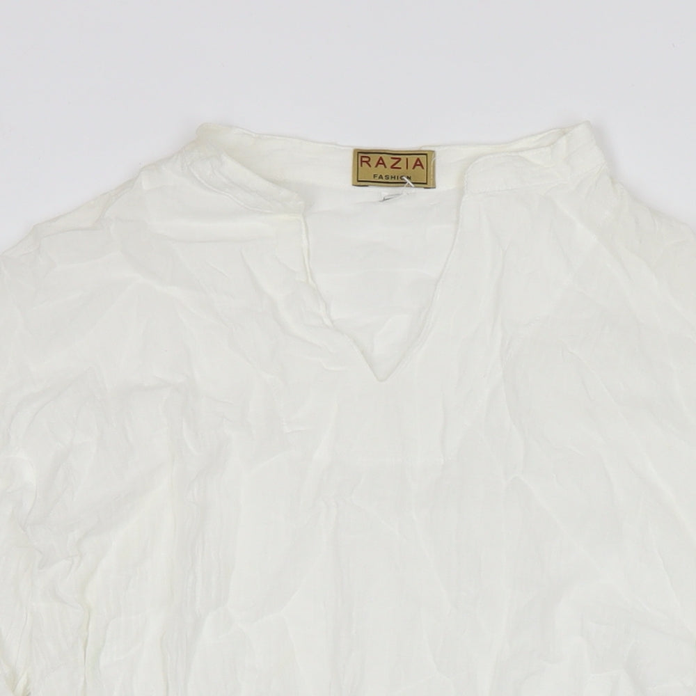 Razia Womens White Cotton Basic Blouse Size M Round Neck