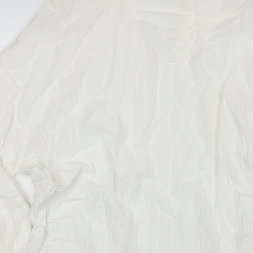 Razia Womens White Cotton Basic Blouse Size M Round Neck