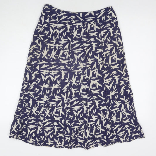 EWM Womens Blue Floral Cotton A-Line Skirt Size 10 Zip