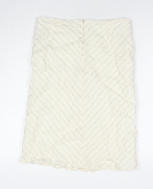 NEXT Womens Ivory Striped Viscose Straight & Pencil Skirt Size 12 Zip