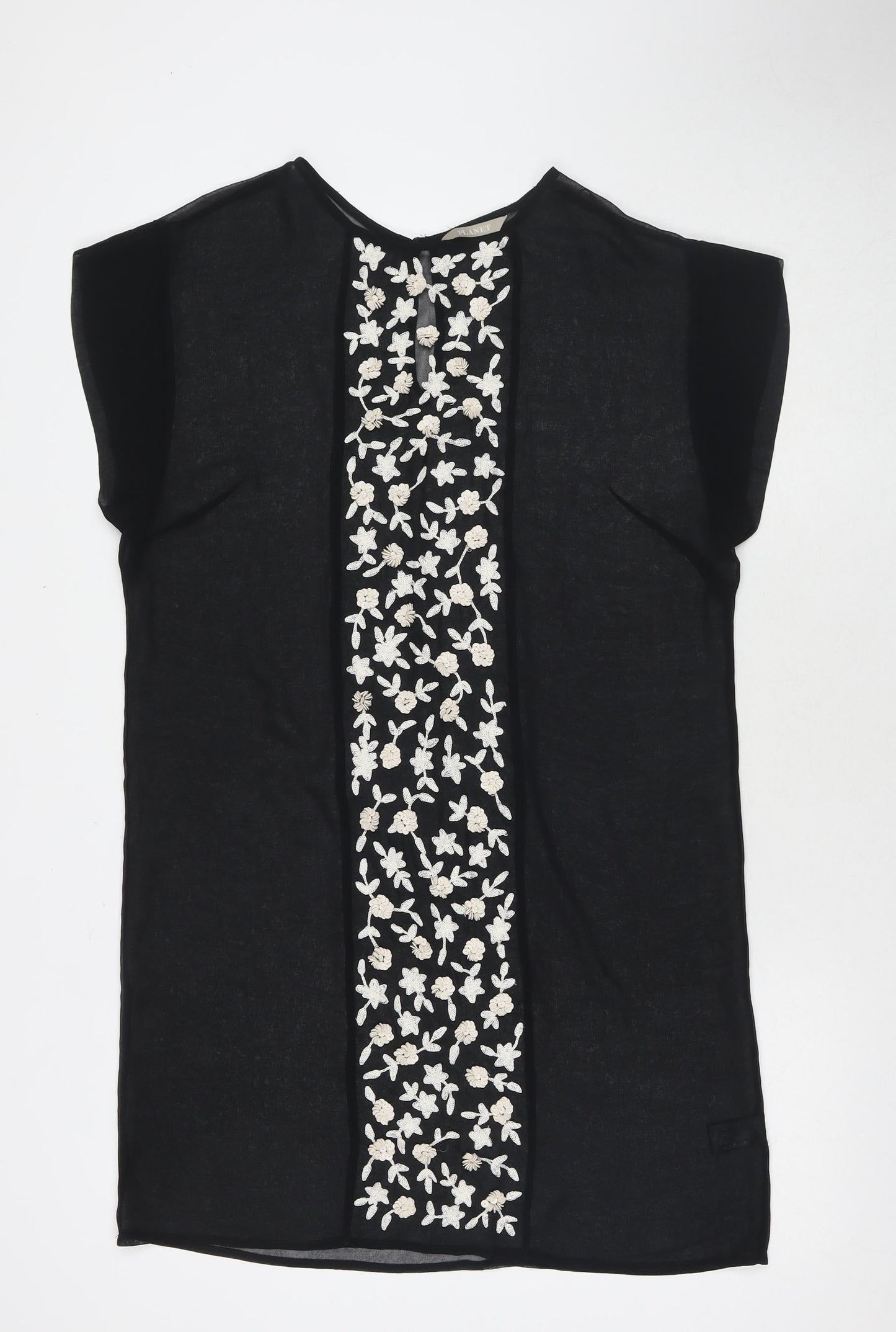 Planet Womens Black Floral Polyester T-Shirt Dress Size 10 Round Neck Pullover - Beach Cover-Up