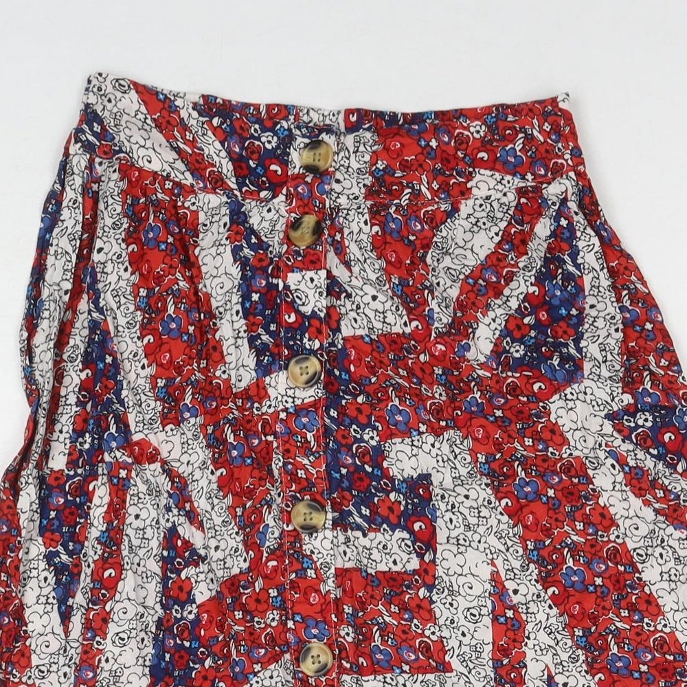 NEXT Womens Red Floral Cotton A-Line Skirt Size 6 Button