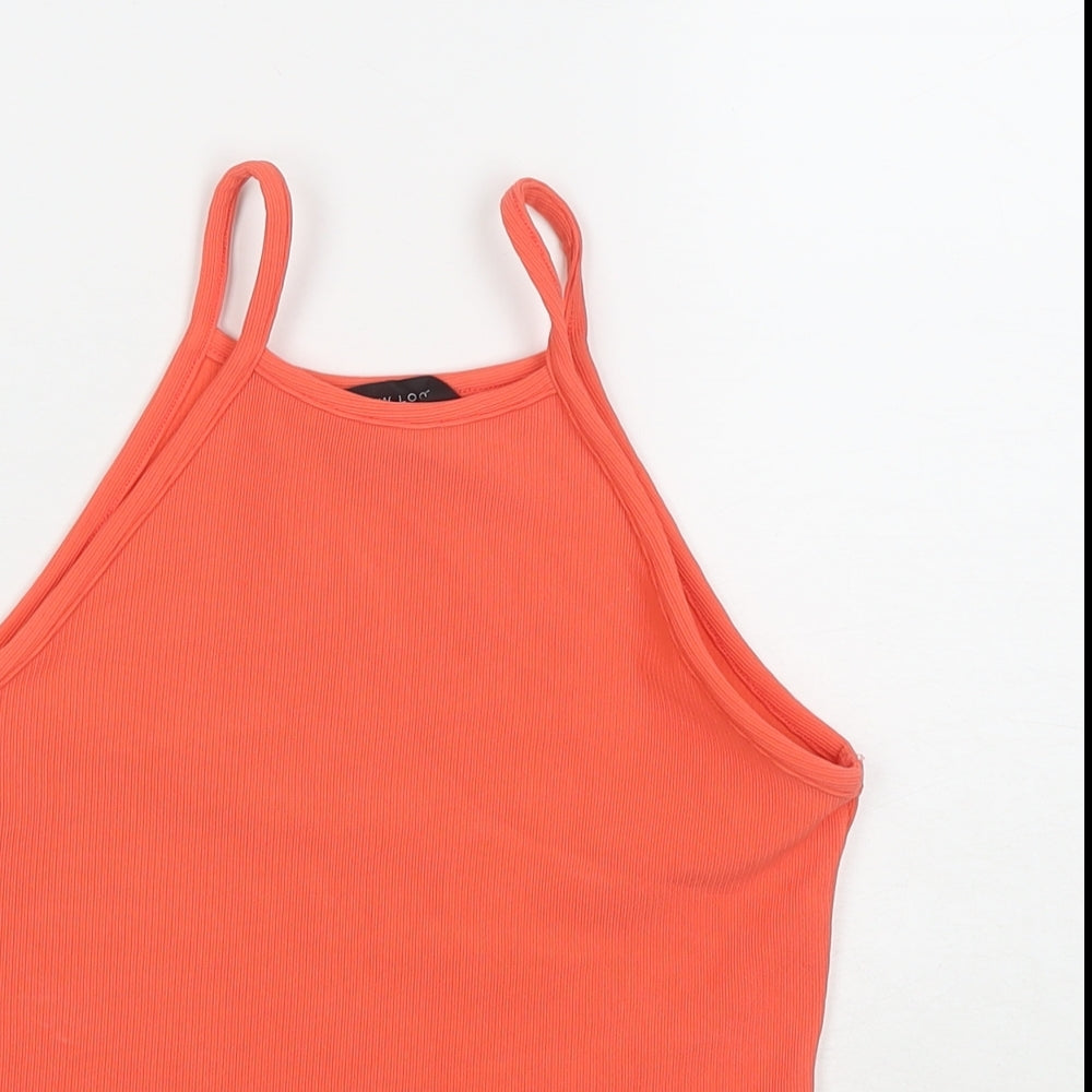 New Look Womens Orange Polyester Cropped Tank Size 8 Square Neck
