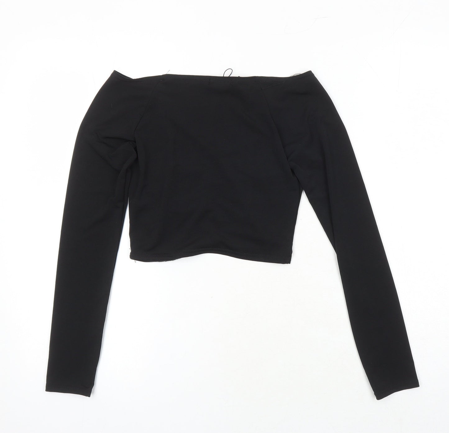 PRETTYLITTLETHING Womens Black Herringbone Polyester Cropped T-Shirt Size 6 Sweetheart