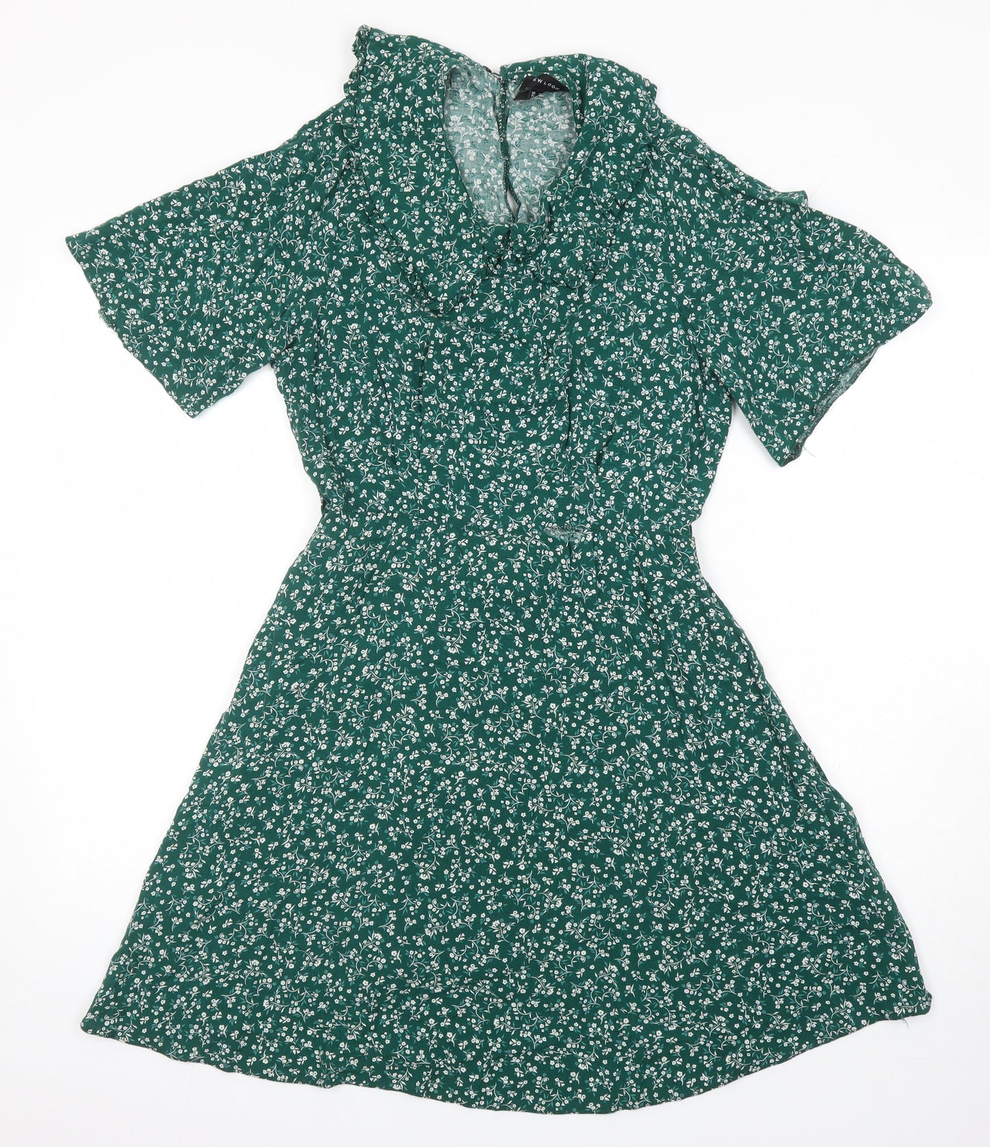 New Look Womens Ivory Floral Viscose A-Line Size 12 Collared