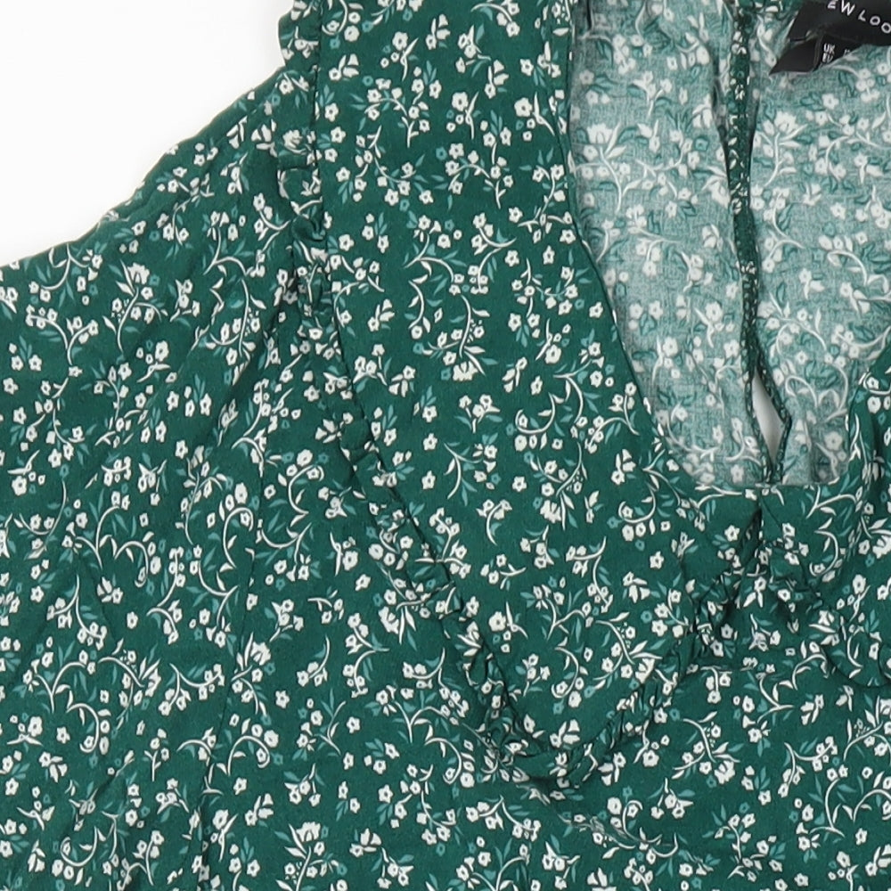 New Look Womens Ivory Floral Viscose A-Line Size 12 Collared