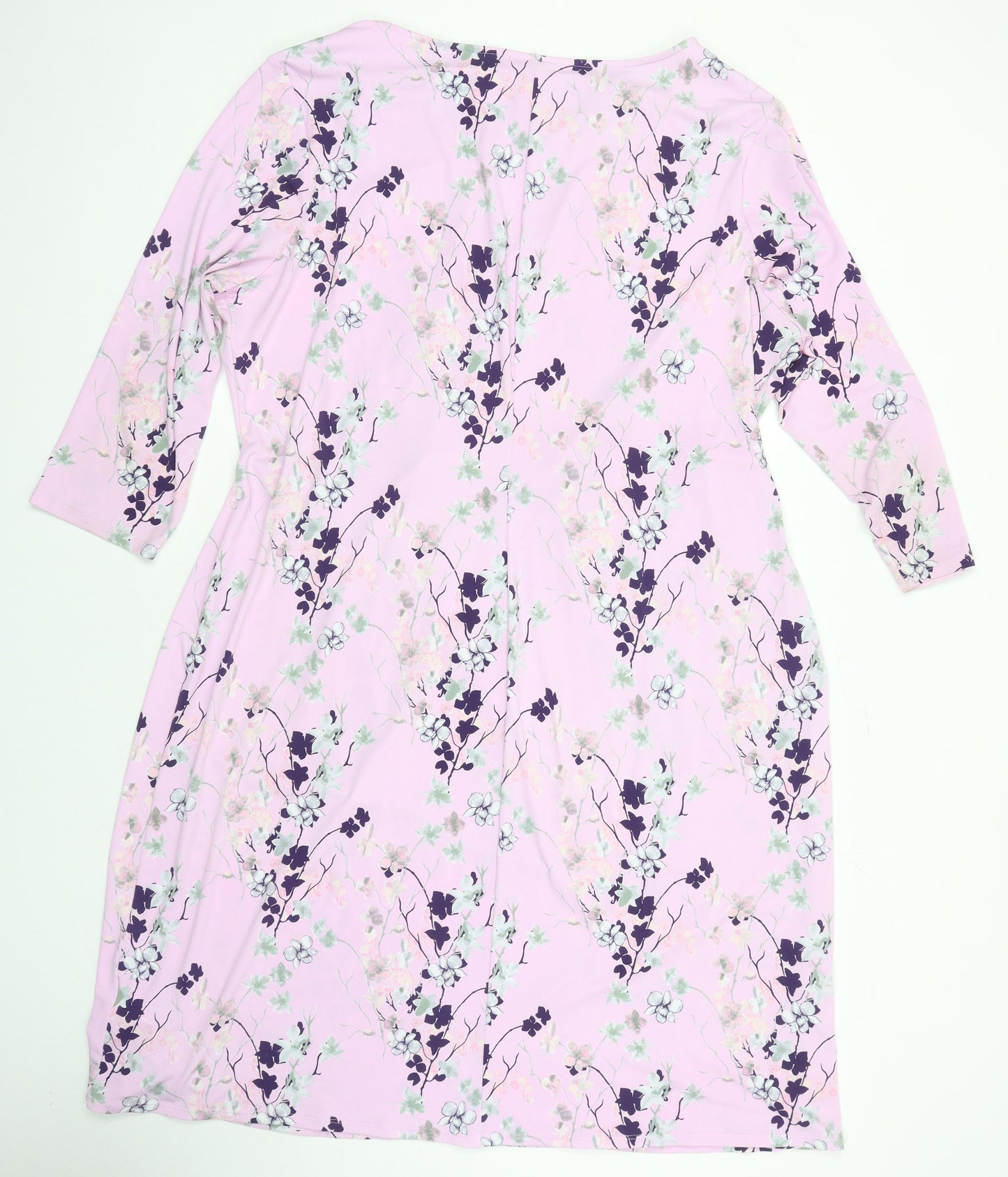 Damart Womens Ivory Floral Polyester A-Line Size 26 Boat Neck