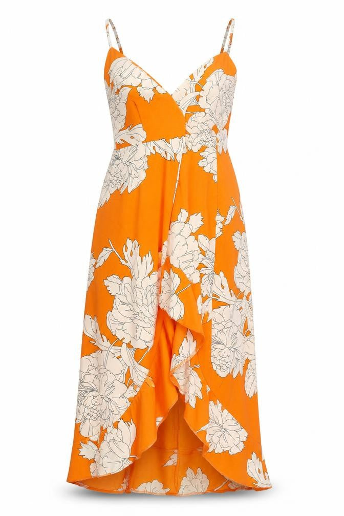 Front view of AX women’s multicoloured floral polyester fit & flare, size UK 16, v-neck
