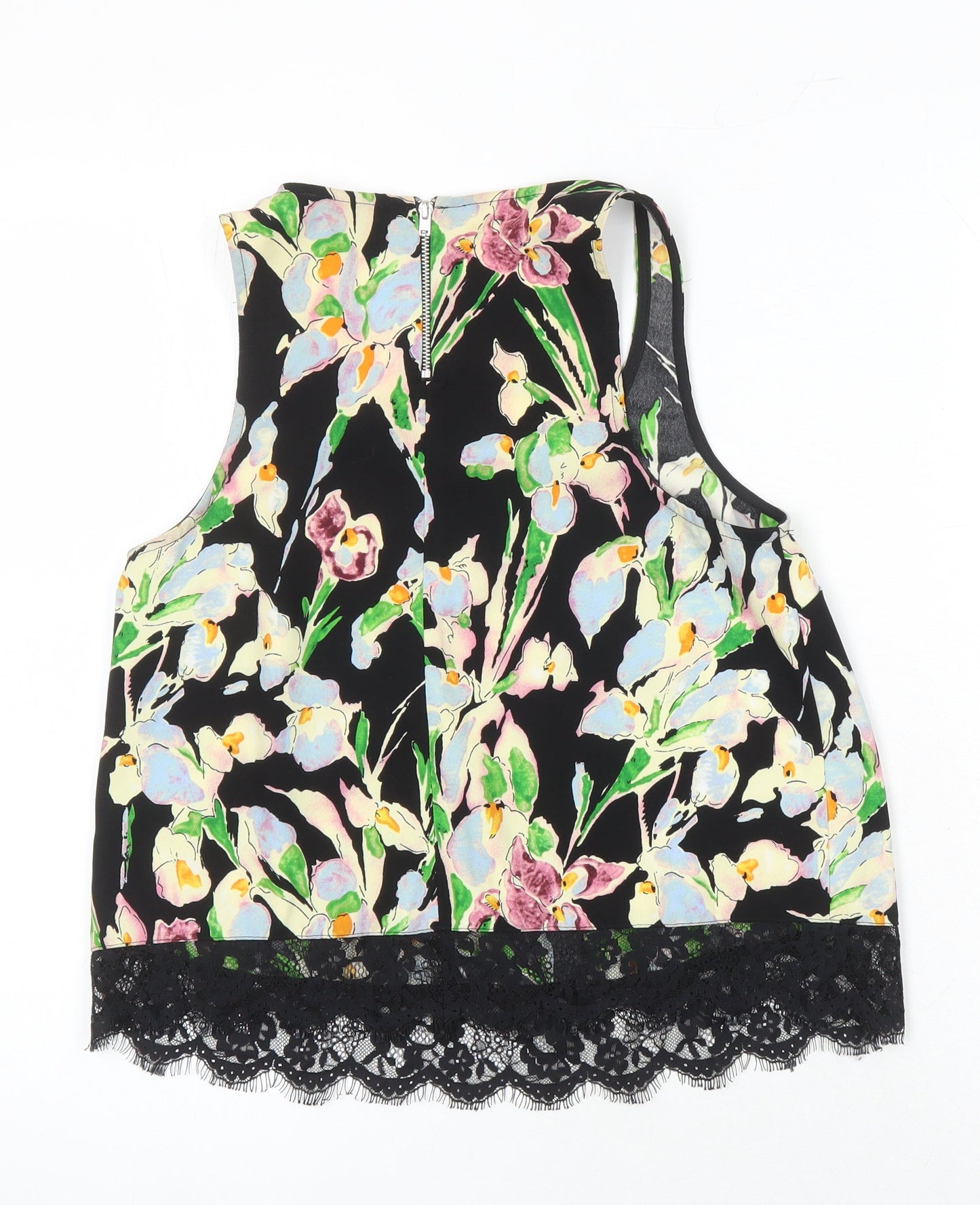 Topshop Womens Multicoloured Floral Polyester Camisole Blouse Size 8 Scoop Neck - Lace Trims