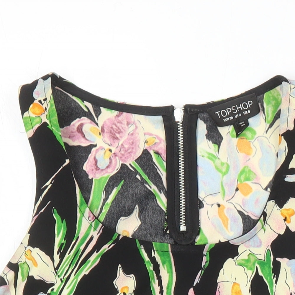 Topshop Womens Multicoloured Floral Polyester Camisole Blouse Size 8 Scoop Neck - Lace Trims