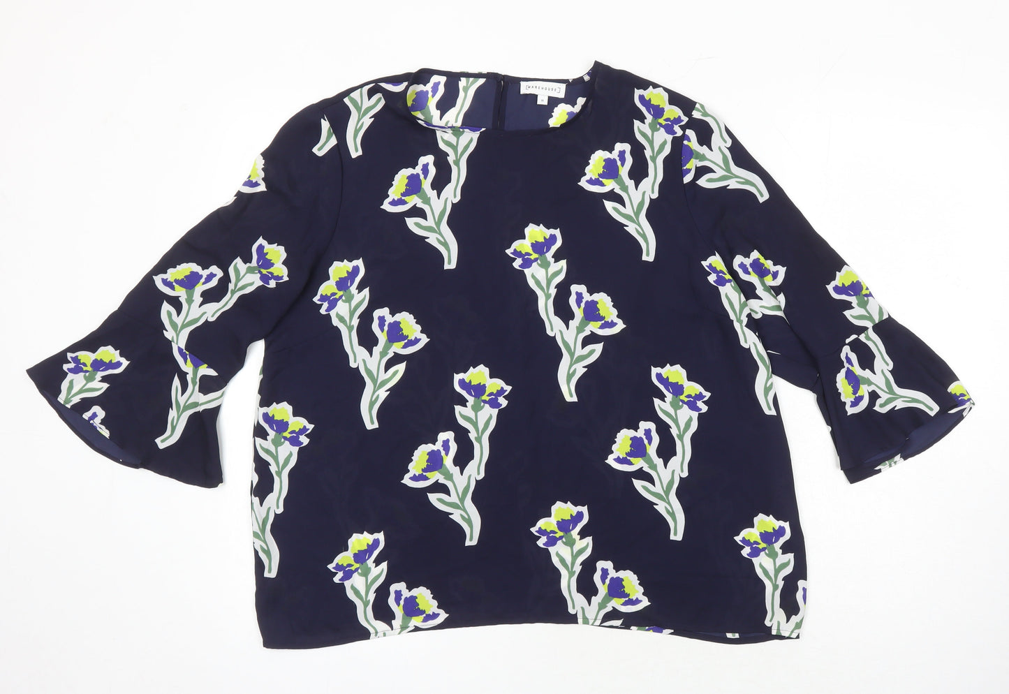 Warehouse Womens Multicoloured Floral Polyester Tunic Blouse Size 16 Roll Neck
