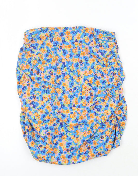 Pull&Bear Womens Multicoloured Floral Polyester Cropped T-Shirt Size S Off the Shoulder