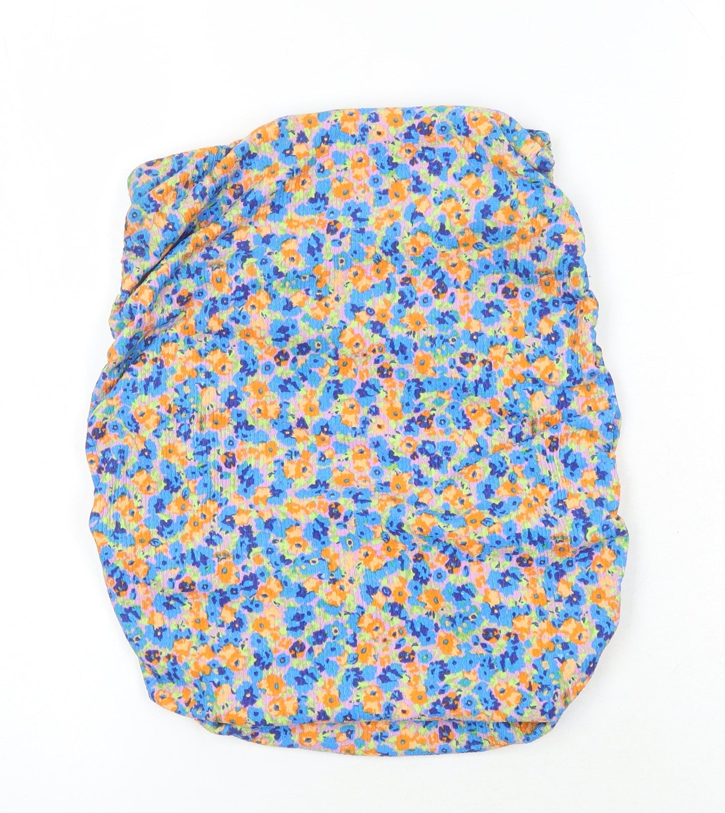 Pull&Bear Womens Multicoloured Floral Polyester Cropped T-Shirt Size S Off the Shoulder
