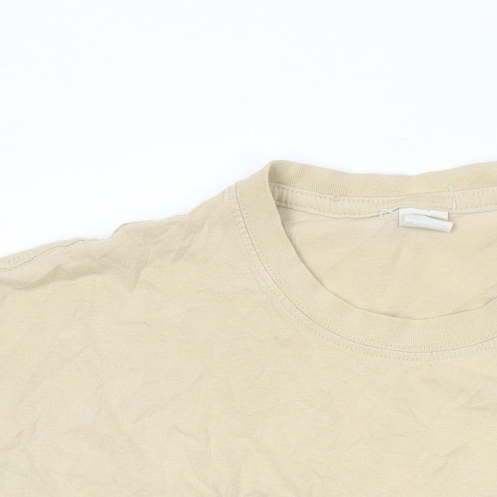 Shok Womens Beige 100% Cotton Basic T-Shirt Size L Round Neck