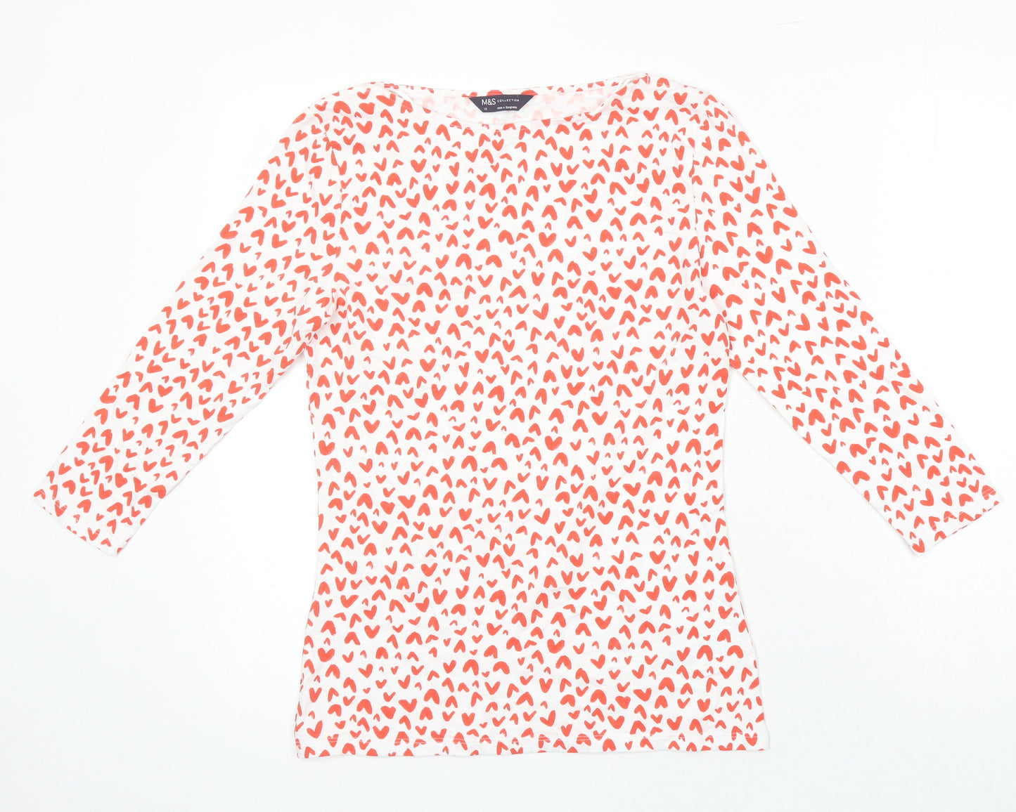 M&S Womens Multicoloured Geometric Cotton Jersey Blouse Size 10 Boat Neck