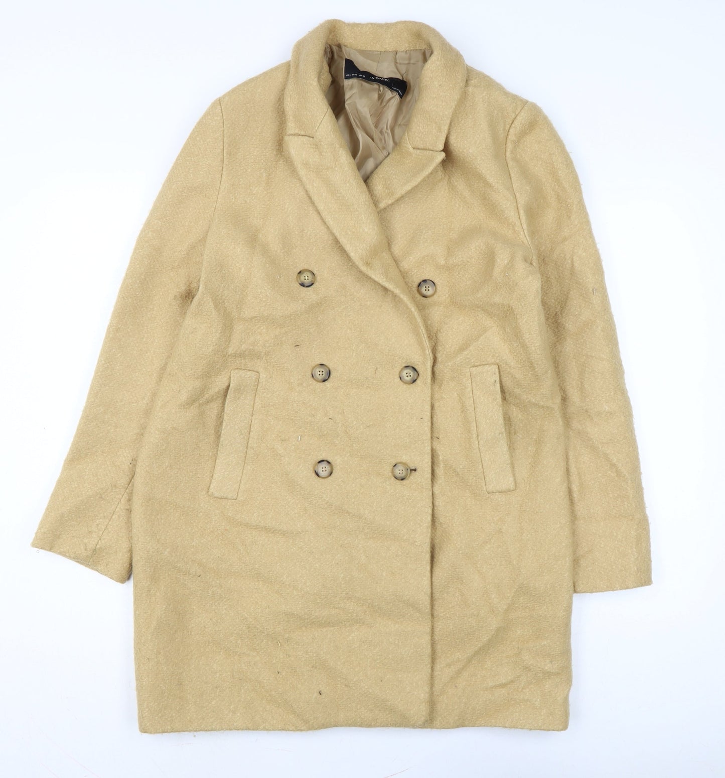 Zara Womens Brown Overcoat Coat Size L Button