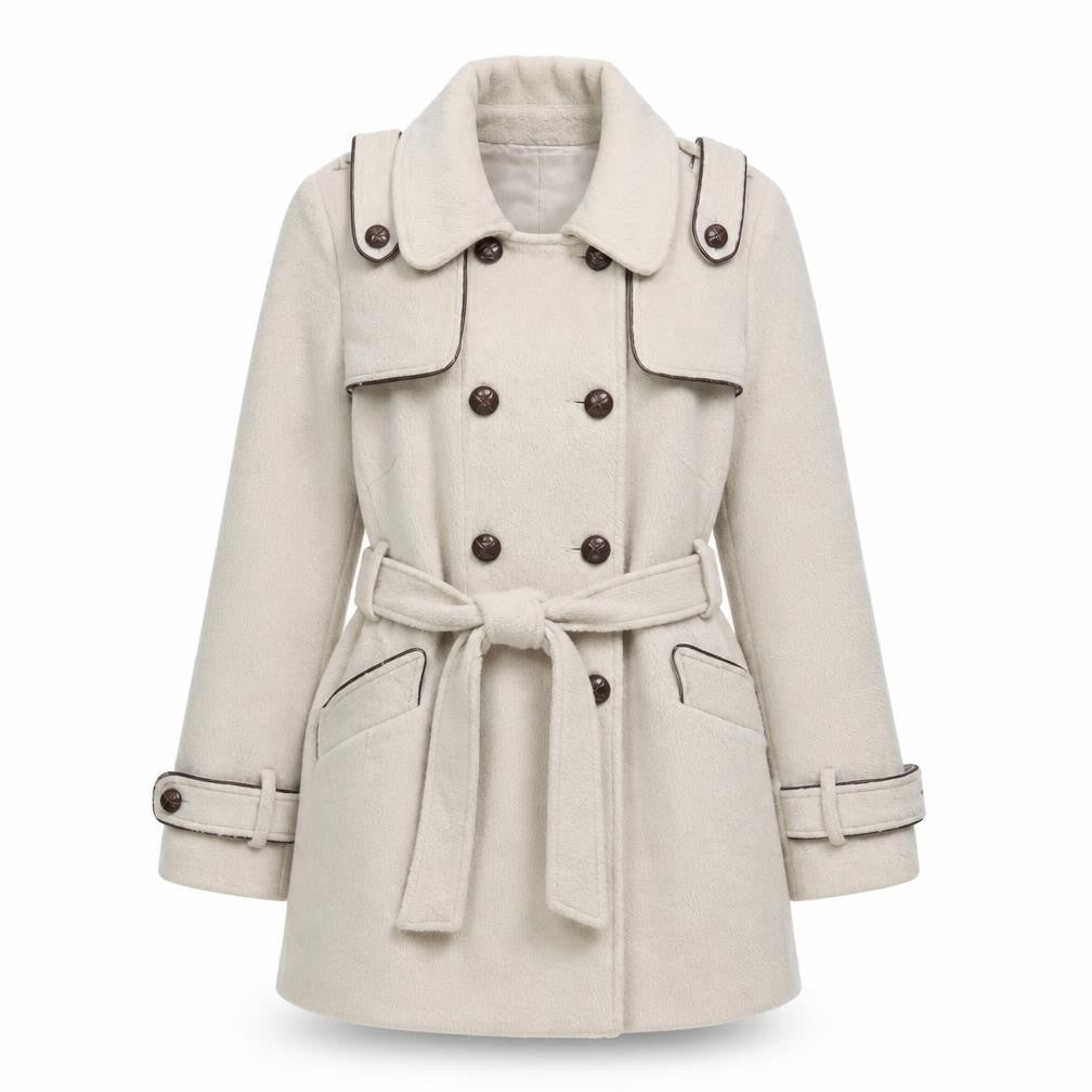 Front view of Atmosphere women’s beige overcoat coat, size UK 12, button