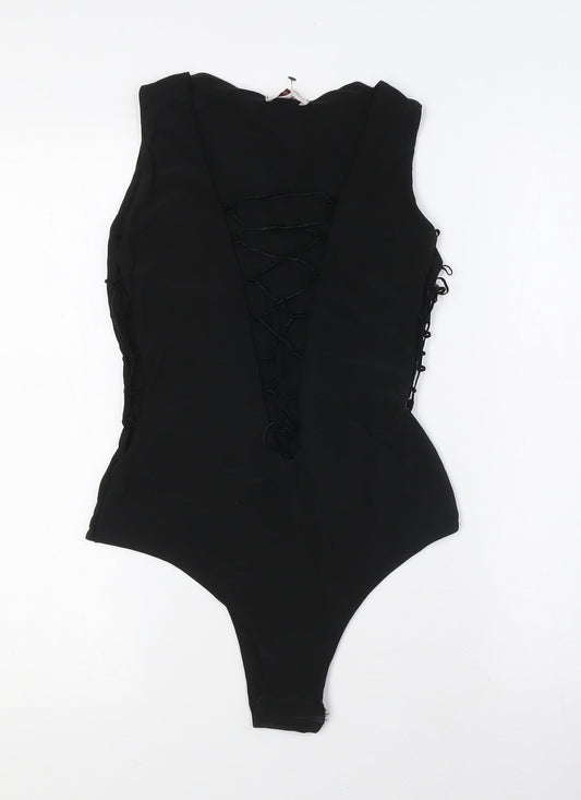 Dolly Diva Womens Black Polyester Bodysuit One-Piece Size 10 Tie - Lace Up Front and Sides