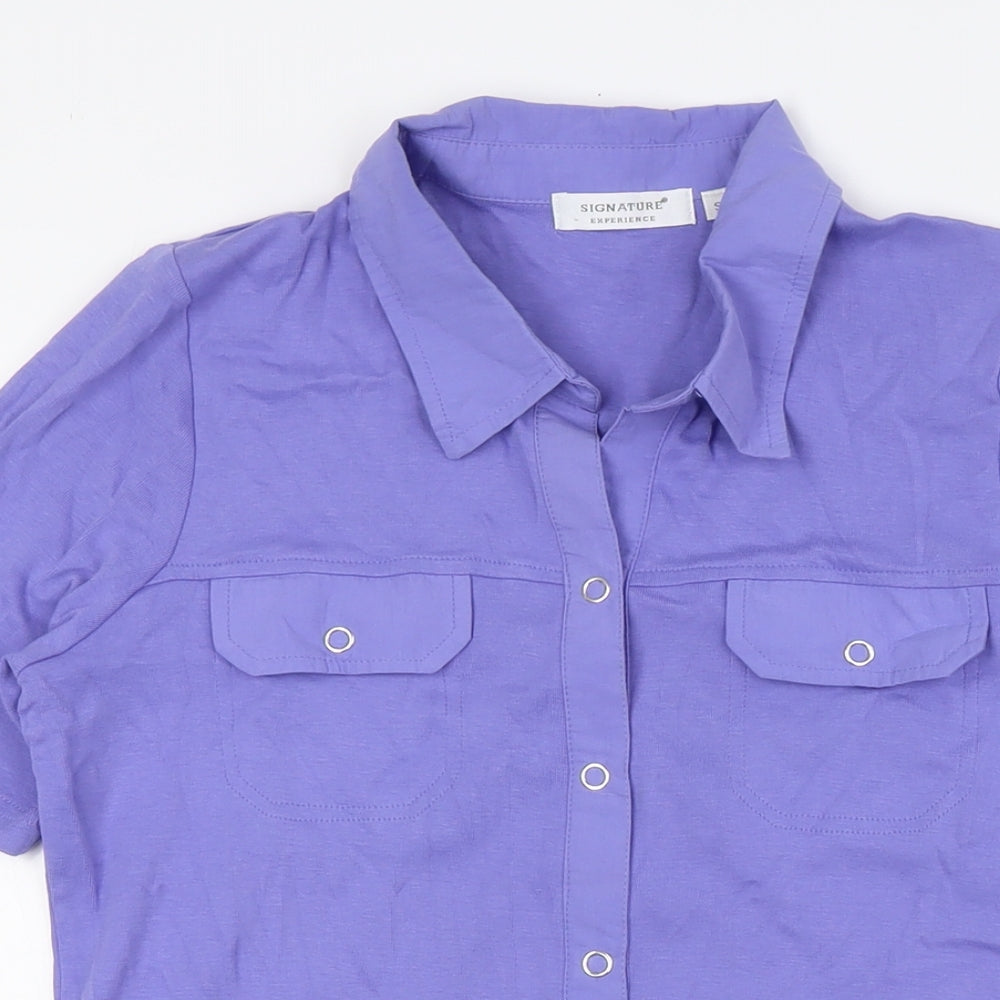 Signature Experience Womens Purple Cotton Basic Button-Up Size S Collared - Breast Pockets