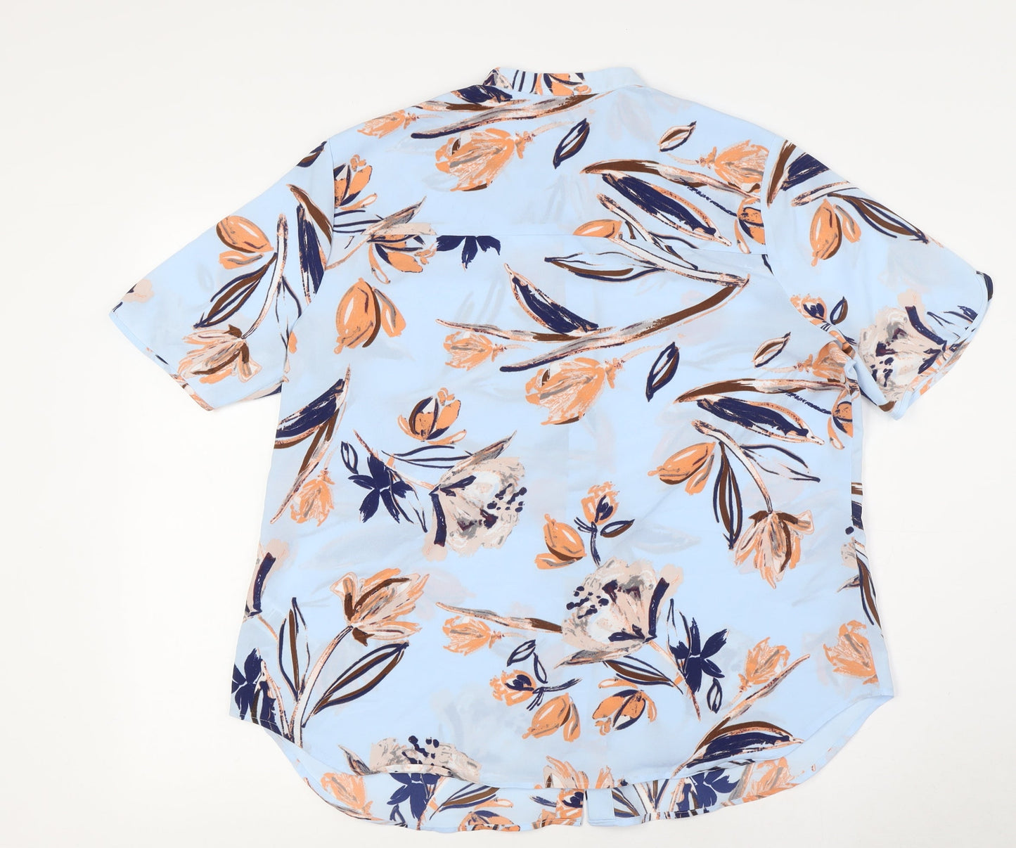Marks and Spencer Womens Blue Floral Polyester Basic Blouse Size 14 Mock Neck