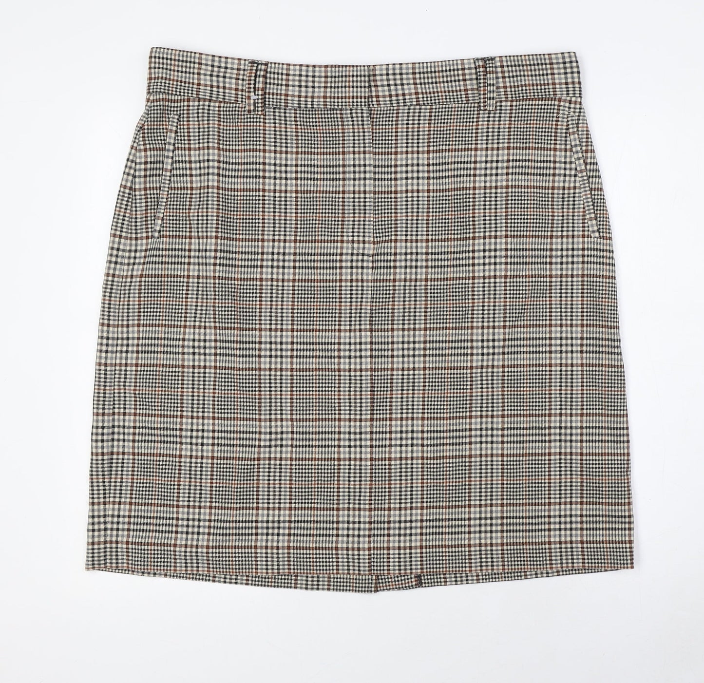 Marks and Spencer Womens Multicoloured Check Polyester Straight & Pencil Skirt Size 20 Zip
