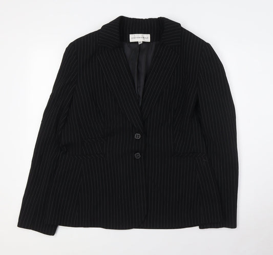 Jones New York Womens Black Striped Jacket Size 14 Button