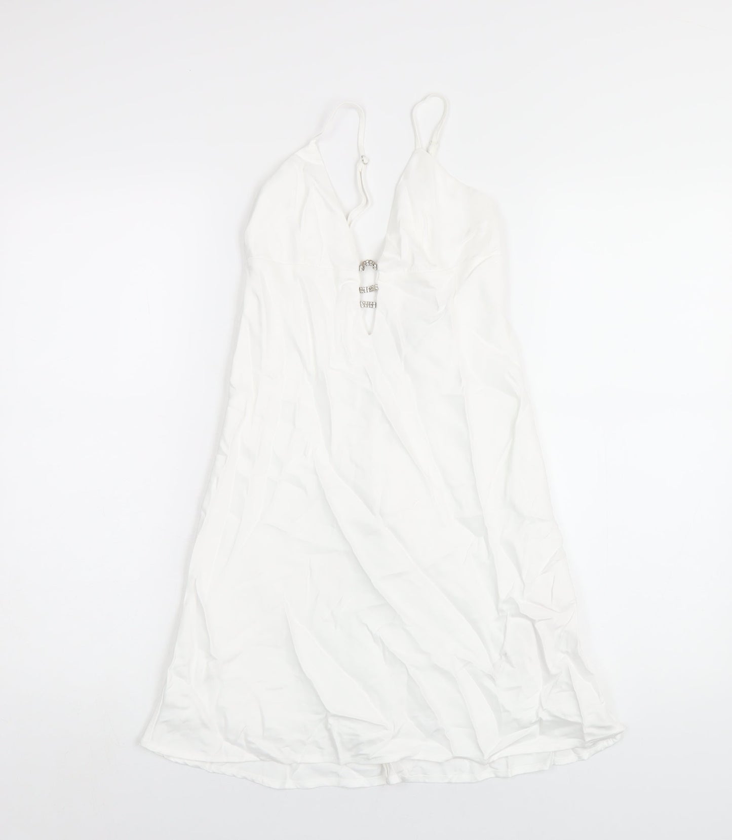 Zara Womens White Polyester Slip Dress Size XS V-Neck Zip