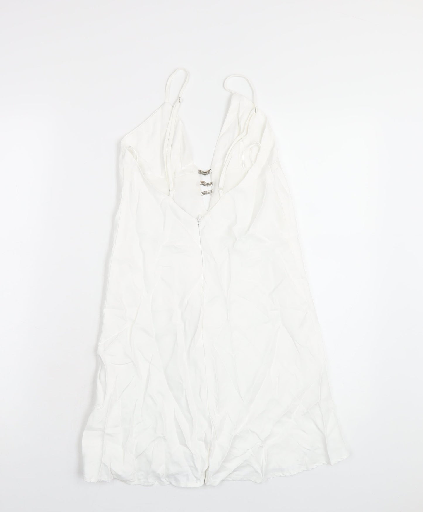 Zara Womens White Polyester Slip Dress Size XS V-Neck Zip
